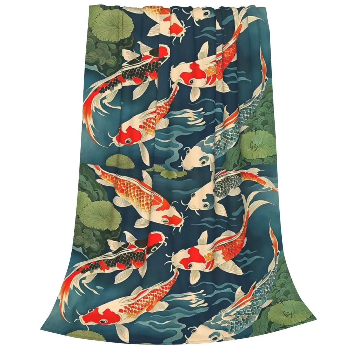 Koi Fish In Ukiyo-e Style Blankets Flannel Breathable Sofa Throw Blankets For Home Bedroom Travel Throws Bedspread Quilt