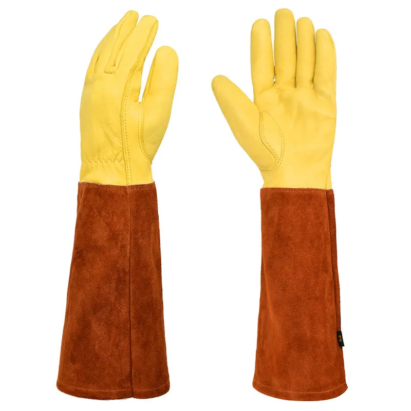 Cowhide Long Tube Garden Gloves for Planting Vegetables Flowers Woodworking Protection Gardening Gloves for Men Women