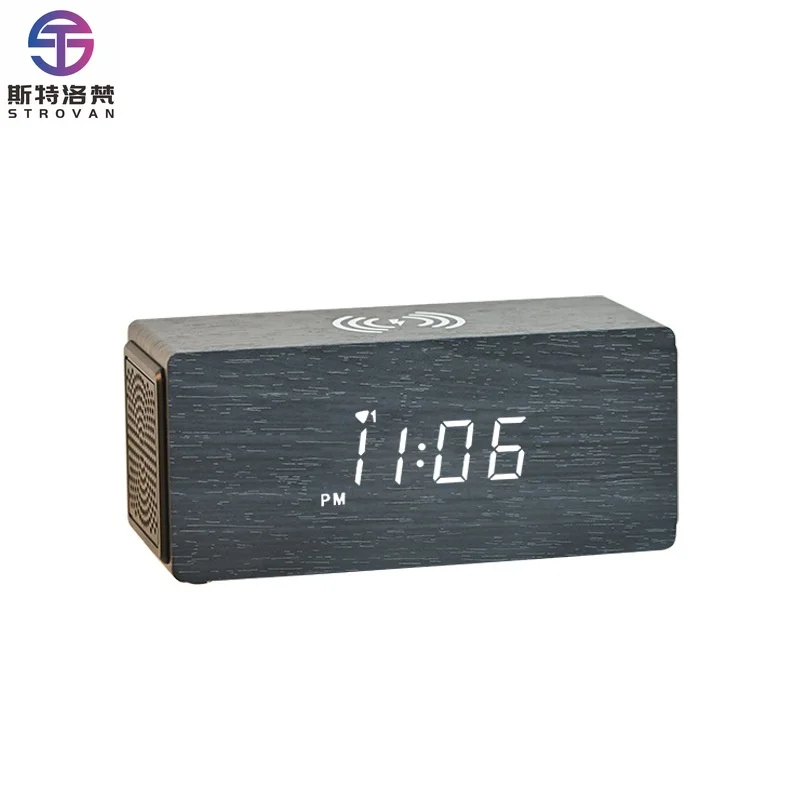 

Smart Speaker LED Wooden Clock 15W Wireless Charger Electronic Clock Subwoofer Multifunctional Clock 15W