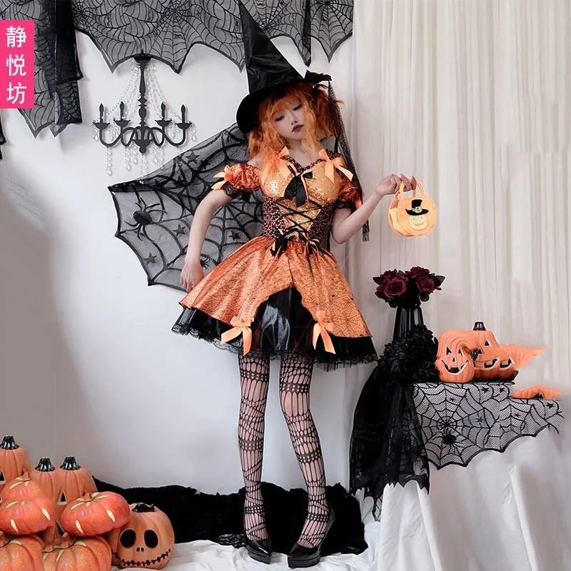 Disfraz de Bruja para Adultos, Vestido de Bruja para loween, Baile de Máscaras, Cosplay, Actuación, Traje de Bruja Calabaz...