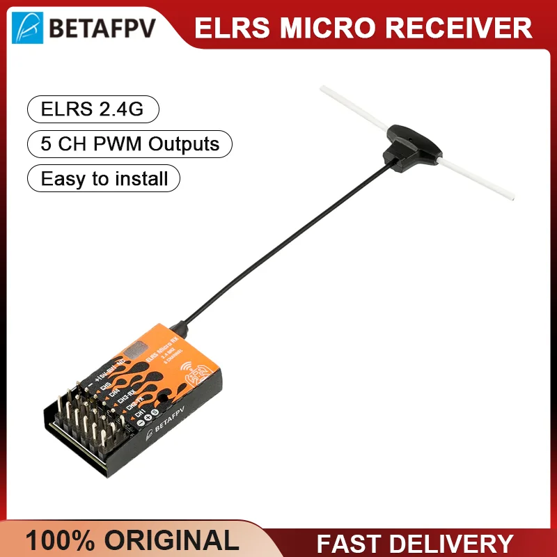 BETAFPV ELRS Micro 2.4GHz Receiver 2.4G RX 5CH PWM Outputs CRSF For RC FPV Fixed-Wing Aircraft Cars Boats Helicopter