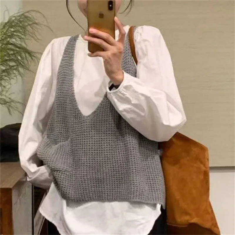 

Уменьшающий возраст вязаный жилет, рубашка, комплекты из двух предметов, топ, женский, новинка 2025, свободная одежда, одежда для ранней осени, одежда Dtmosphere, весенние комплекты