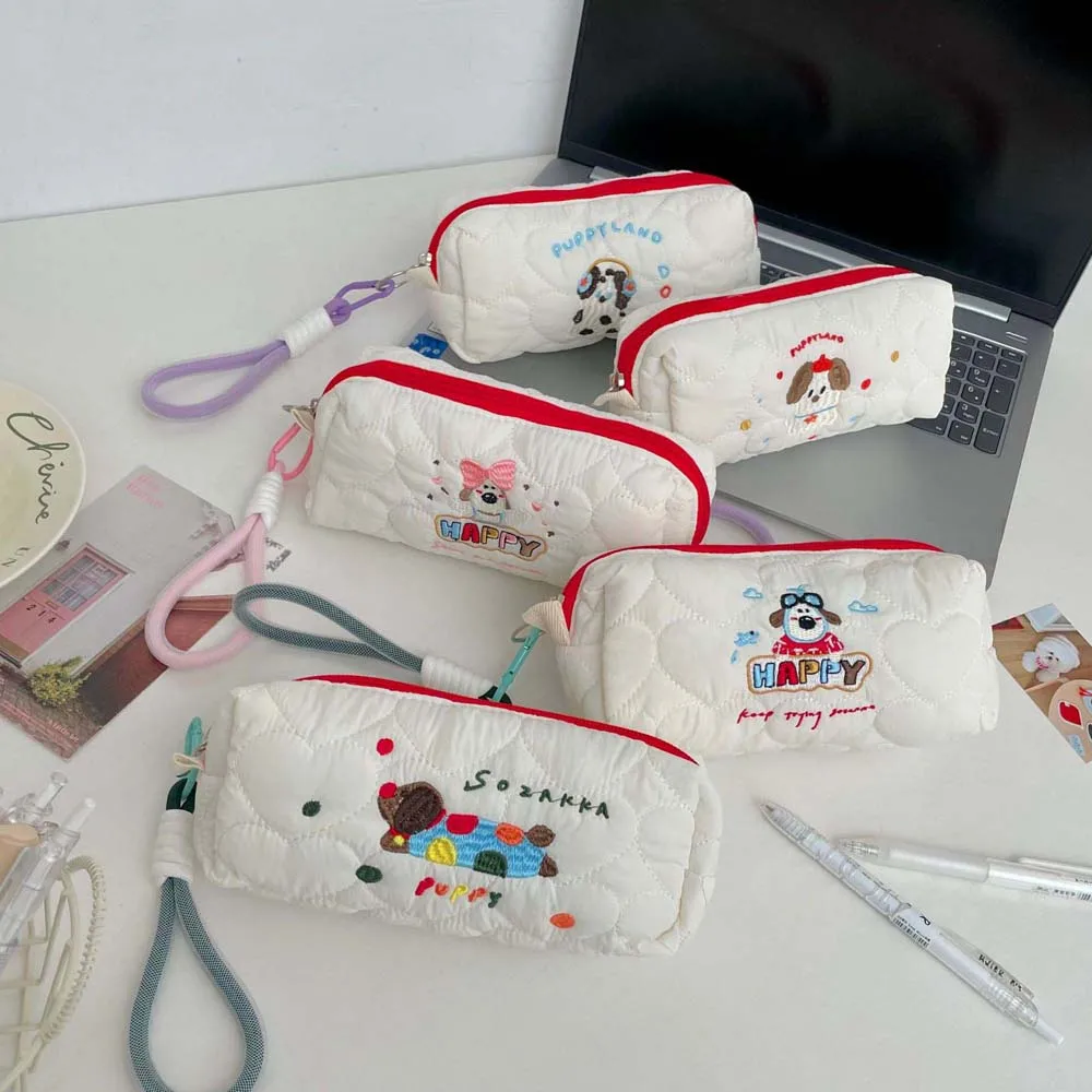 Mooie geborduurde hond puppy briefpapier tas desktop opslag met hanger touw Koreaanse stijl etui esthetische ins stijl