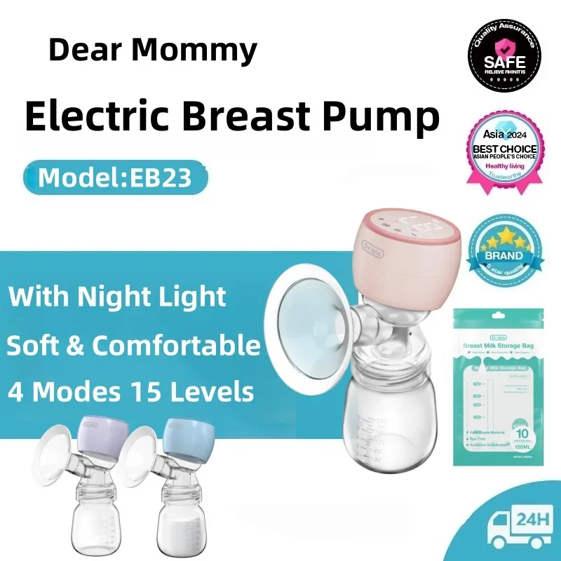 

Портативный электрический молокоотсос, ночник, бесшумный дизайн, молокоотсос, 4 режима и 15 уровней, набор для грудного вскармливания с сумкой для хранения молока