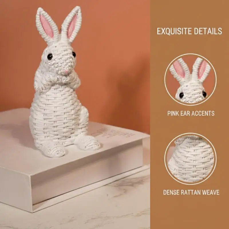 New Rattan Effect Resin Bunny Easter Decor,Table Rabbit Easter Decorations,Spring Bunnies Decoration Statue Figurine