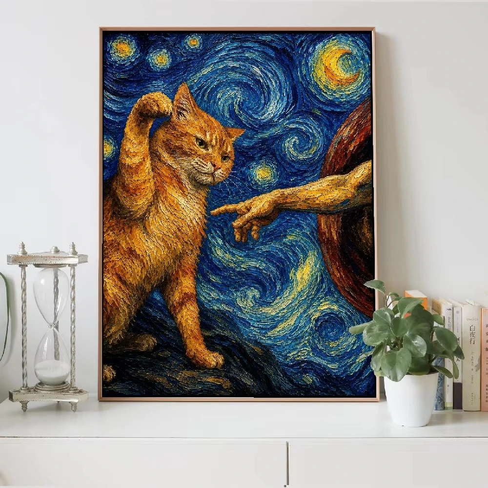 God Hand Katzen- und Hunde-Scherz-Canvas-Gemälde Katze leckt Fingerabdrücke Lustiges Tier-Wandbild Poster Bild Dekoration Wandgemälde Cuadros – Detail 8