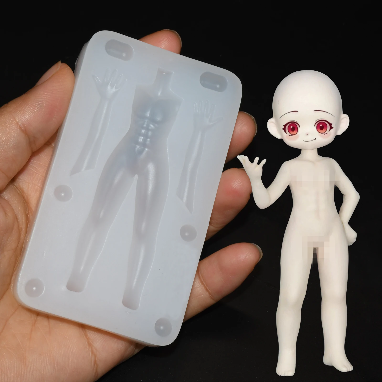 2-teiliges Set 8cm/6cm hohe Keramik-Tonpuppenkörper für Jungen mit Muskel-Silikonform, Lebensmittelspiel-Polymer-Tonform, Puppenkörper-Tonform – Detail 5