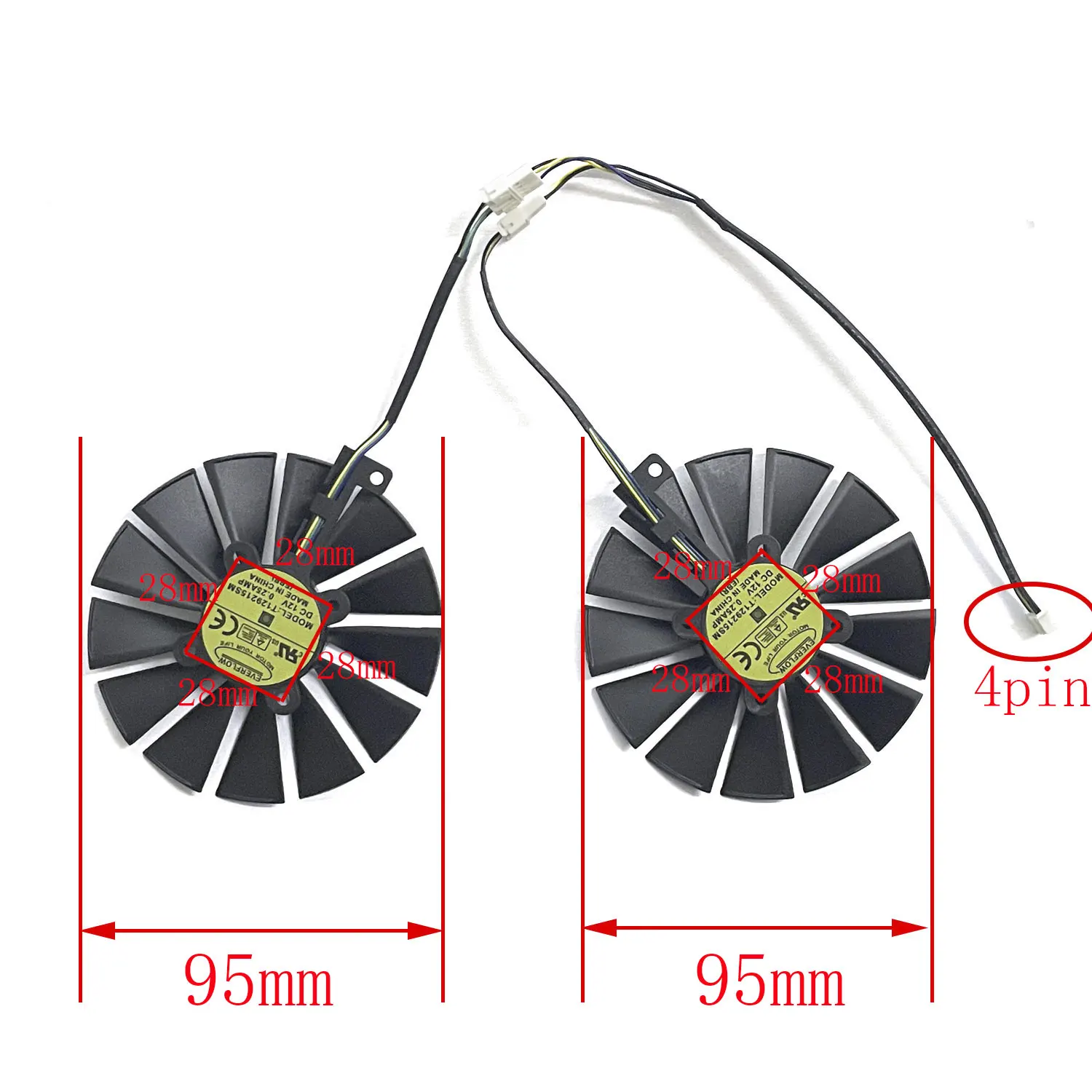 2x T129215SM FDC10M12S9-C RX580 95mm Gpu Fan Voor Asus Strix Rx 470 580 570 Gtx 1050Ti 1070Ti 1080Ti Graphics Cooling Fan