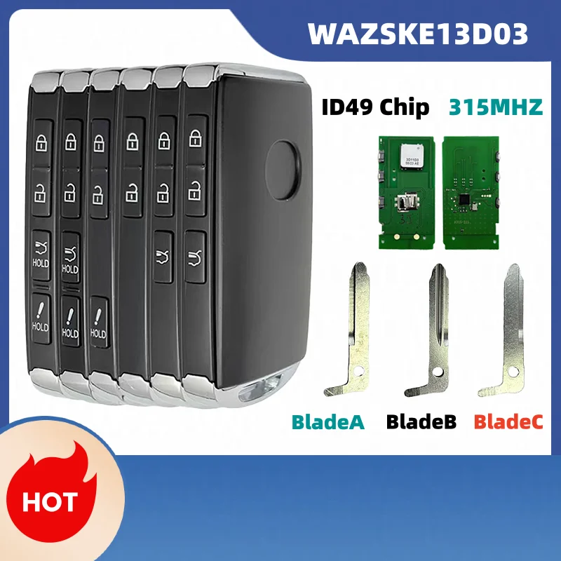 Seven WAZSKE13D03 Keyless Smart Key Fob 315MHz ID49 Chip For Mazda CX-5 Mazda 3 6 CX-50 MX-5 Miata CX-9 CX-3 CX-4 CX-90 Axela