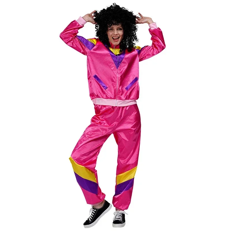 Jacke mit Hose Frau 1980 Disco Anzug Kostüm Hippie Kostüme Männer Cosplay Trainings anzug Kleidung Erwachsene Paare für Kostüme