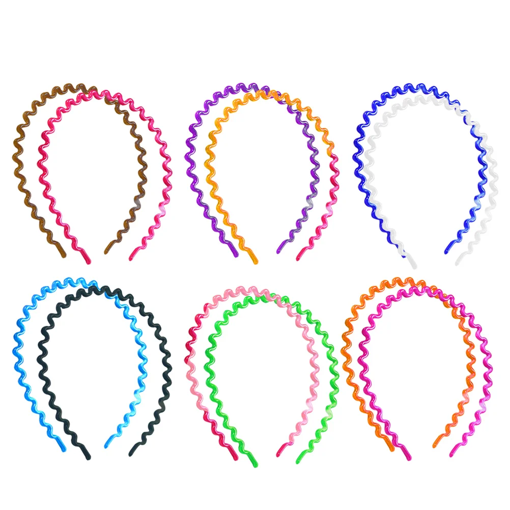 

12pcs Spring Plastic Headband Wave-shaped Hair Band(Random Color) spring headband no teeth headband