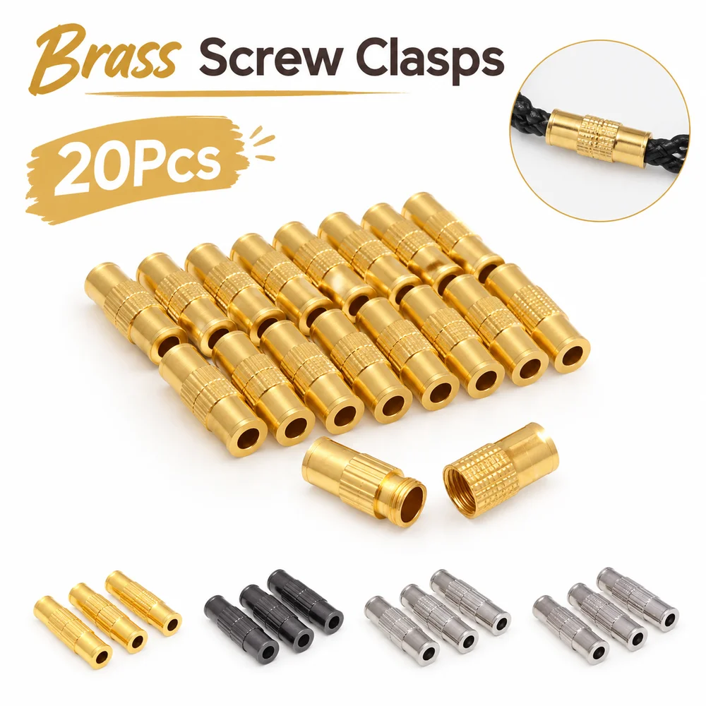 20Pcs Brass Brass Screw Clasps Platinum Plated Screw Twist Closure Barrel Cord End Caps Easy To Install Column Barrel Shape