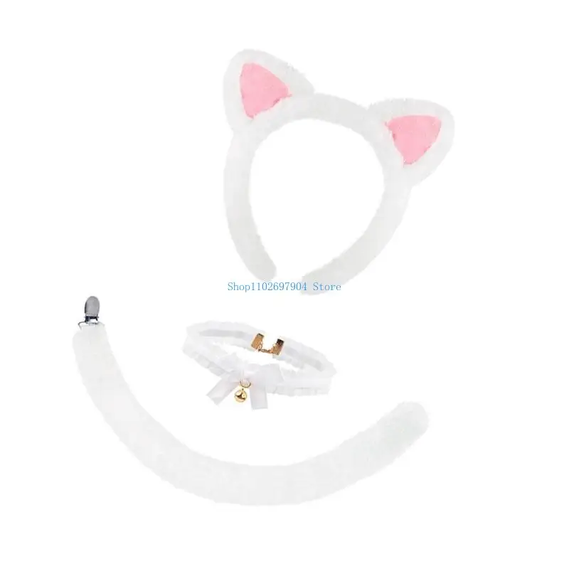 مجموعة أزياء القطط N7YF 3/4 للقطط وذيل الأذن توتو تنورة وقلادة على شكل حيوان طقم أزياء فاخر