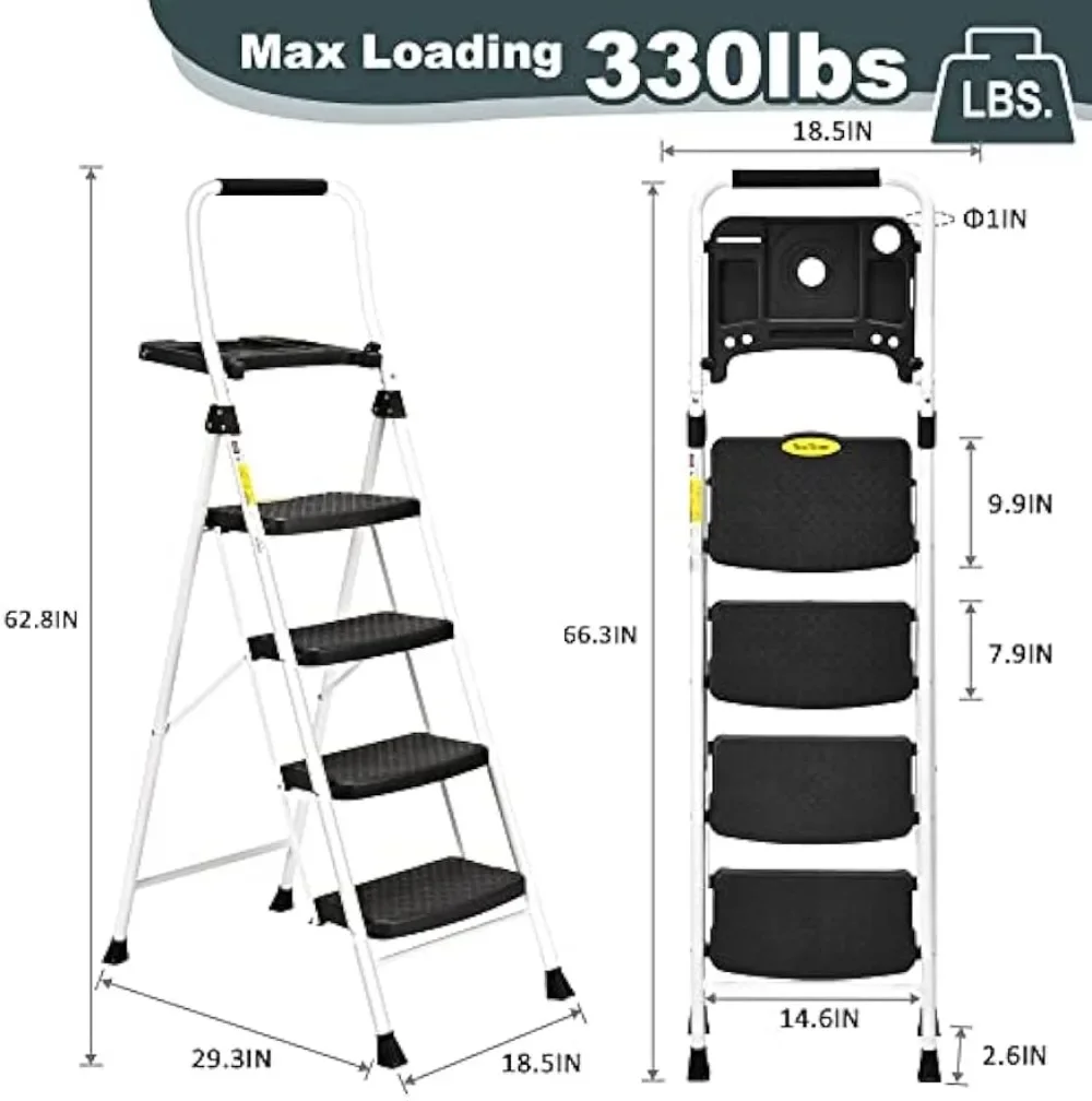 SocTone-Échelle à 4 marches, escabeau pliant avec plate-forme d'outils, échelle en acier portable et robuste pour adultes, échelle de capacité de 330lb