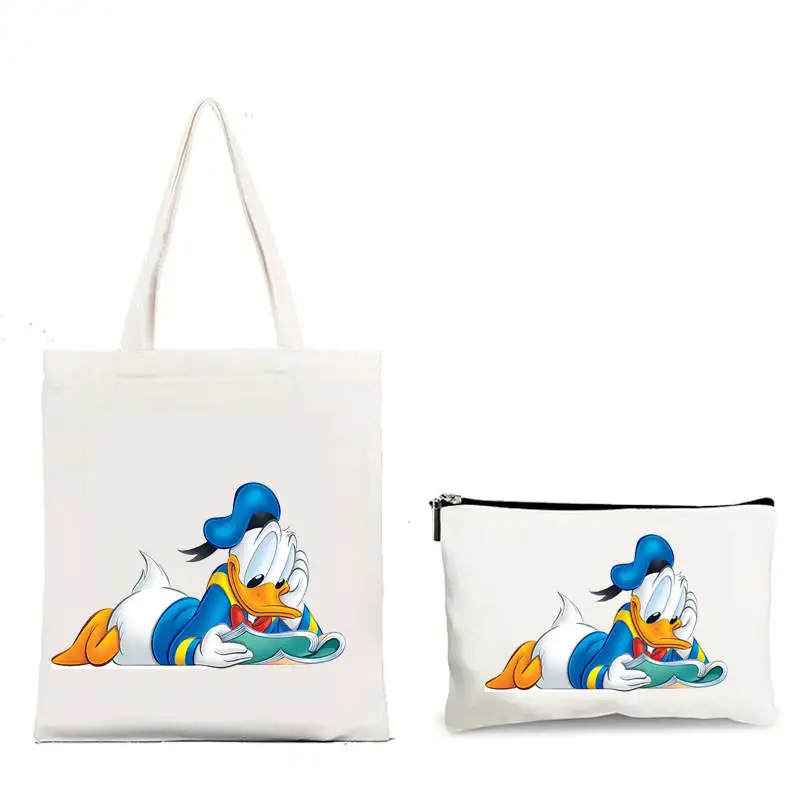 MINISO Disney Cartoons Donald Duck Tote Bag Fashion Aesthetic Shoulder Bag Eco Large Capacity Travel Shopping Bags Hand Bag