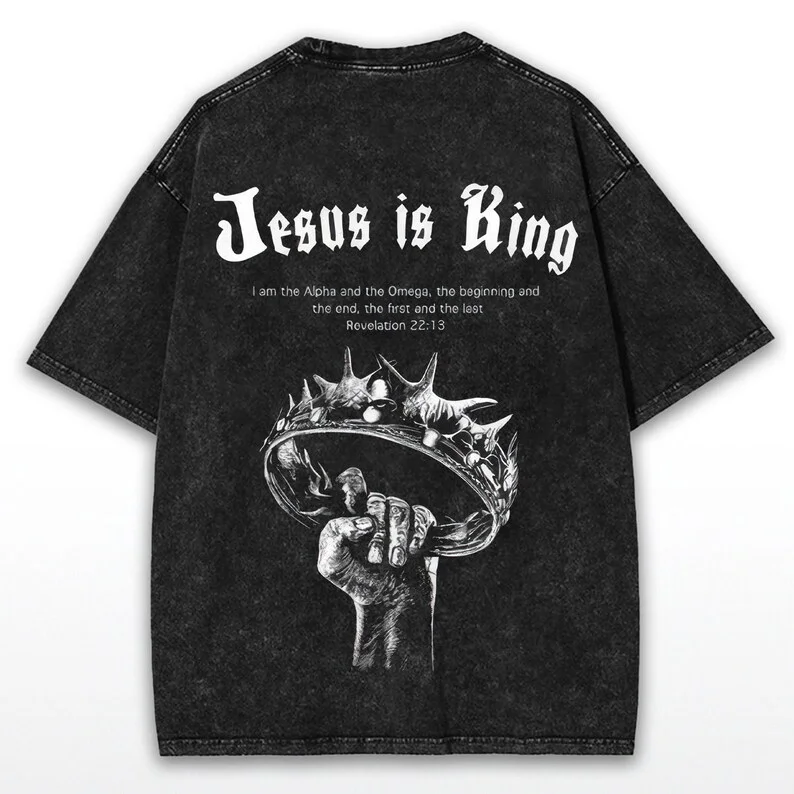 

Футболка «Иисус — король» — винтажная футболка с христианским дизайном, уличная одежда, индивидуальный повседневный винтажный топ высокого качества Do Old Wash