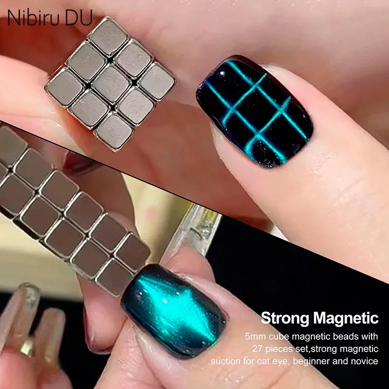 27pcs Cat Eye Magnet Nail Art Chessboard Starlight Multi-function Cube Nail UV Magnetic Attraction Magnets Set Manicure DIY Tool