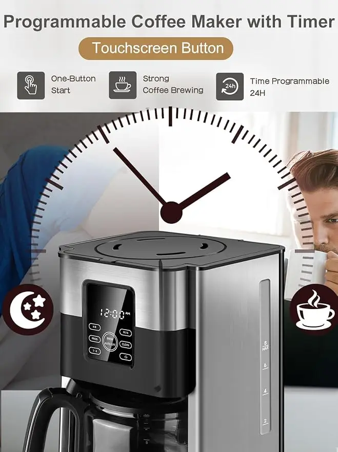 Coffee Maker 12 Cup Programmable Drip Digital Coffee Machine, Brew Strength Control Coffee Maker for Hot Coffee