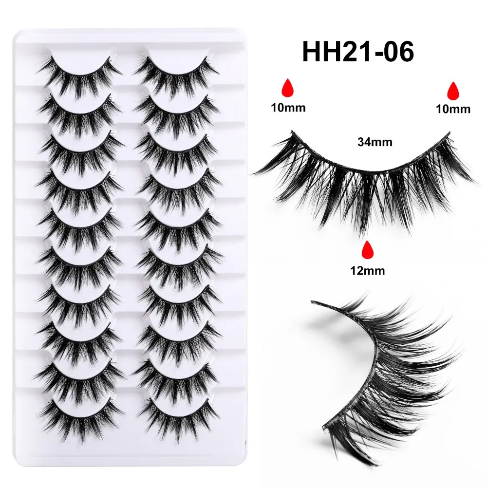 

10 Pairs Soft Wispy Fluffy Fake Lashes Fluffy Thick Glue Version Dramatic Faux Mink Lashes Eyelashes Extension Handmade