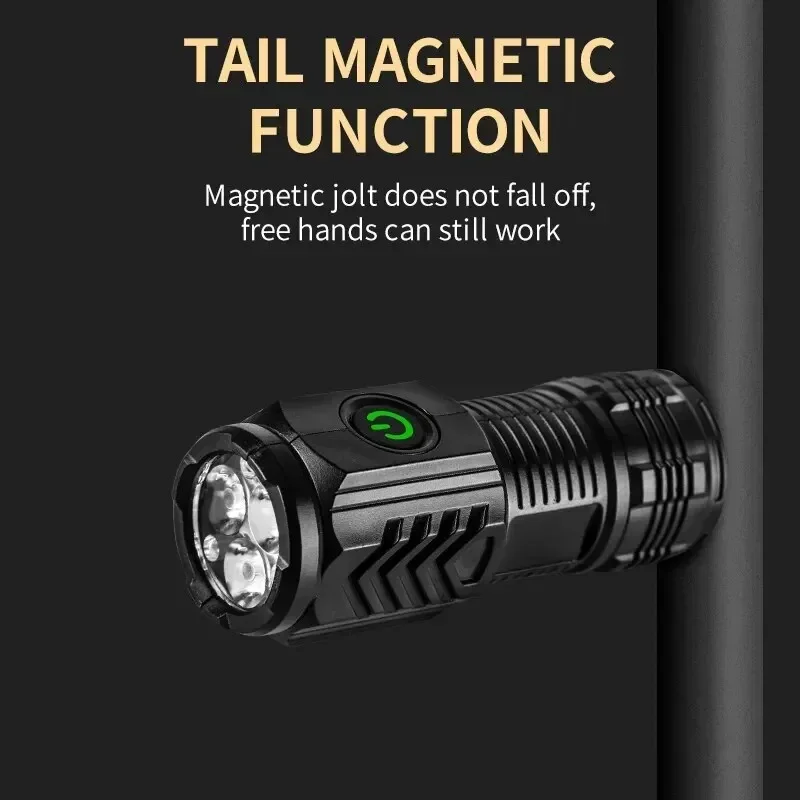 Portable Flashlight Tail Magnet Built-in Battery USB Charging with Pen Clip Outdoor Lantern Mini LED Flashlight Emergency Torch