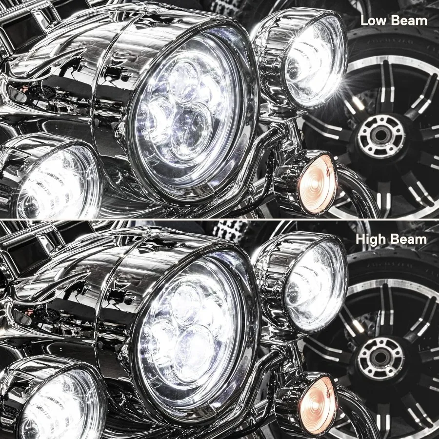 TRUE MODS 7" LED Headlight 4.5" Passing Light for Harley Davidson + Chrome Mounting Bracket H4 Plug n Play For Road King Electra view 5
