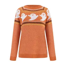 Sweater Jumper Loose Stretchy Women Fall Winter Halloween Ghost Dot Print Knitted Pullover Clothing