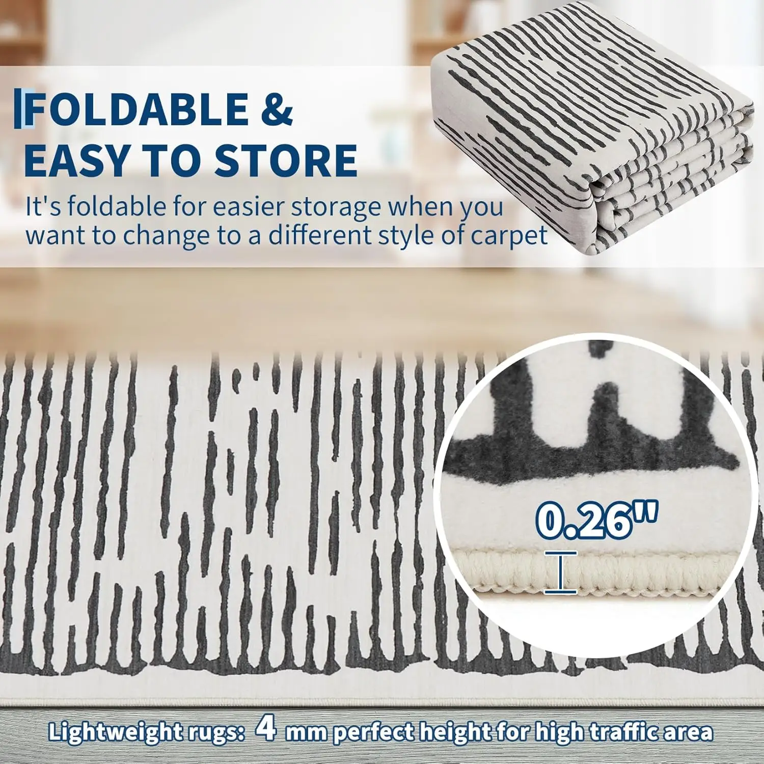 リビングルーム用エリアラグ、洗えるモダンな室内ストライプラグ、寝室、オフィス、ダイニングルーム、キッチン用のローパイル室内フロアカーペット