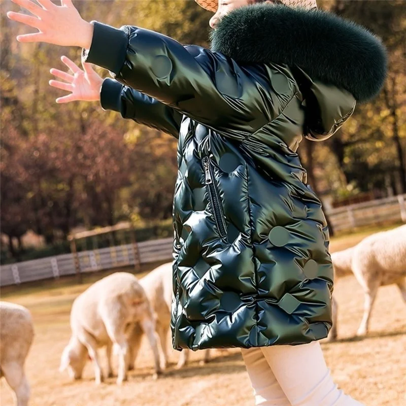2023 Girls Parka Long Coats Winter Waterproof Fur Collar Hooded Jackets Big Kids Thick Warm Cotton Outerwear Teenage Snowsuit