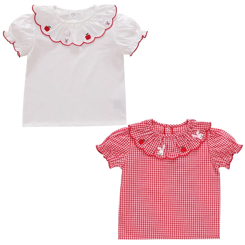 

Girls Summer T-Shirt Short Sleeve Korean Blouses Cute Rabbit Tops White Blouse Baby Clothes Japanese Baby Girl Clothes