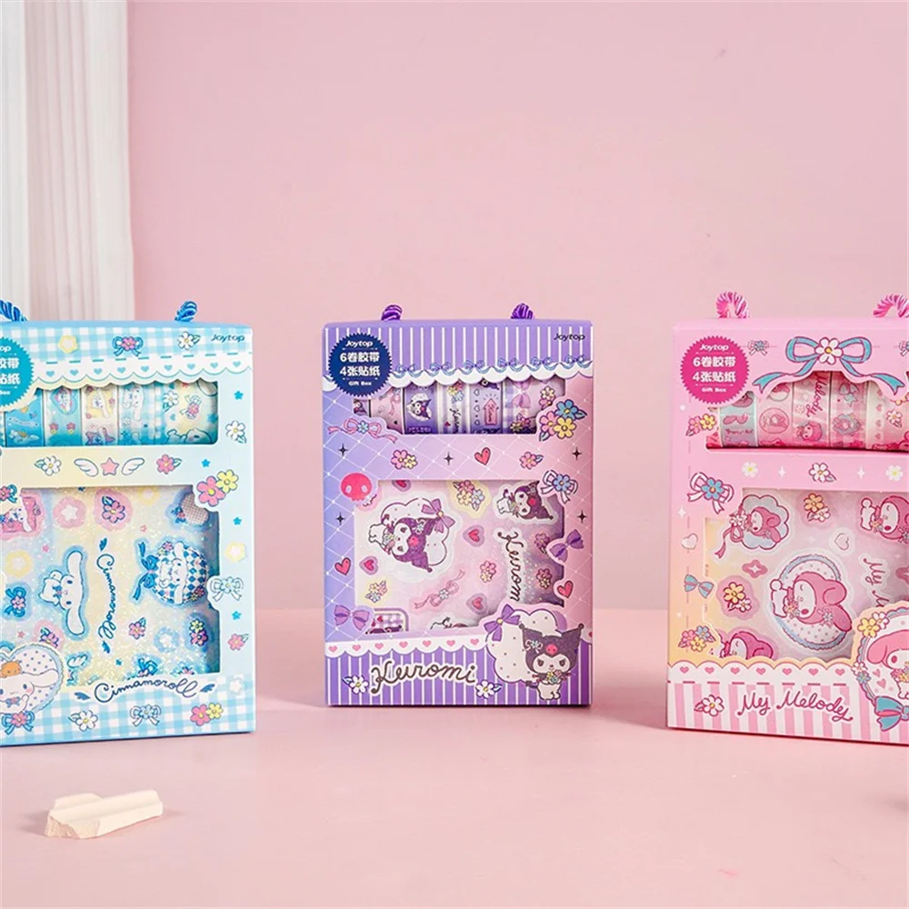 Sanrio Stickers Set Box Cute Cinnamoroll Kuromi My Melody Hand Acount Tape Stickers Decal Decoration DIY Stickers Kids Toys