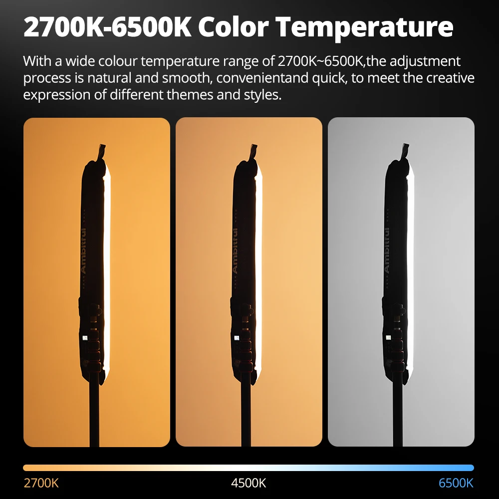 Ambitful GC12 Bi-Color Inflatable Tube Light, 12W 2500mAh, 2700K-6500K CRI 95 TLCI 96, Dimmable Handheld LED Photography Light