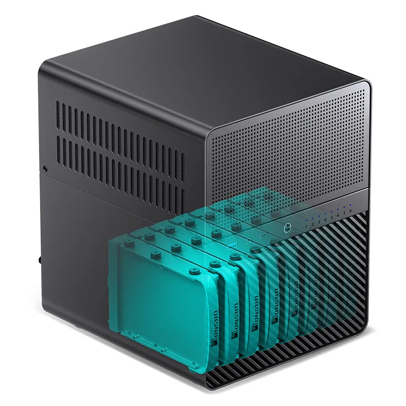 JONSBO N3 NAS Mini-behuizing Alles-in-één aluminium ITX-chassis 8 harde schijf Ondersteuning 130 mm CPU-koeler 250 mm grafische kaart met 100 mm * 2 ventilator