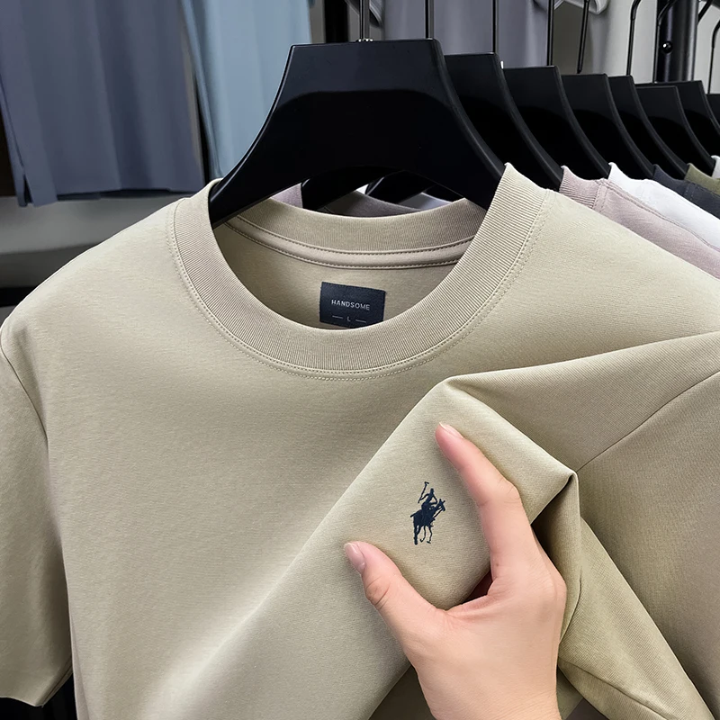 Luxury Men Short-Sleeved T-Shirt Round Neck Solid Color Embroidery T-Shirt Multiple Color Options Comfort Hot-Selling Men's Wear