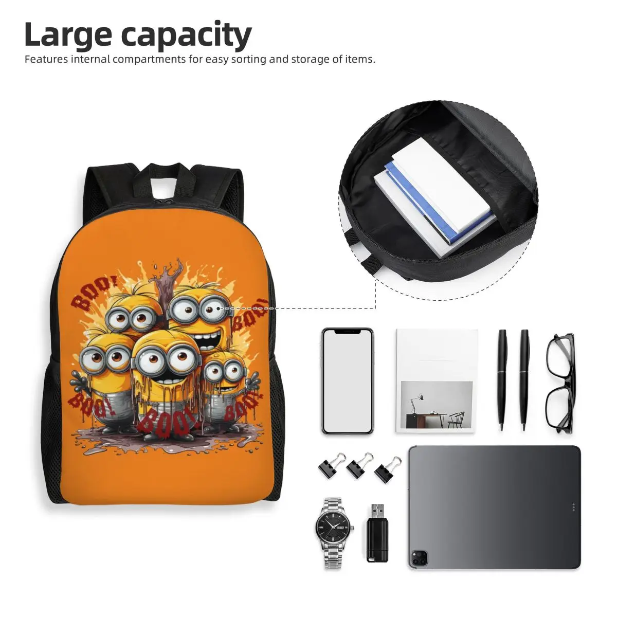 Aangepaste Minions Halloween BOO laptoprugzak dames heren casual boekentas voor schoolstudenten tassen
