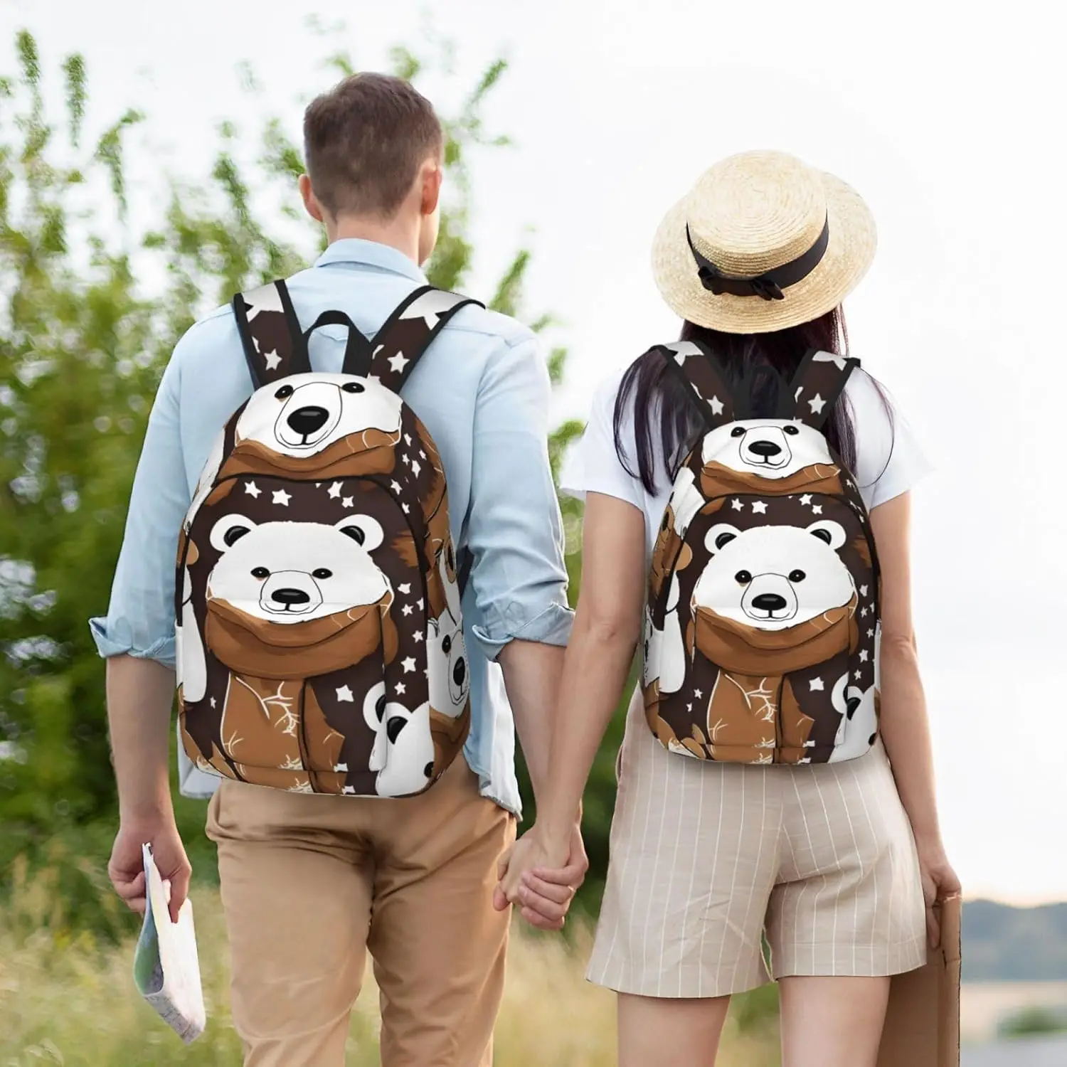White bear brown bear Fashionable and lightweight canvas backpack, fit for casual travel, easy to carry your life