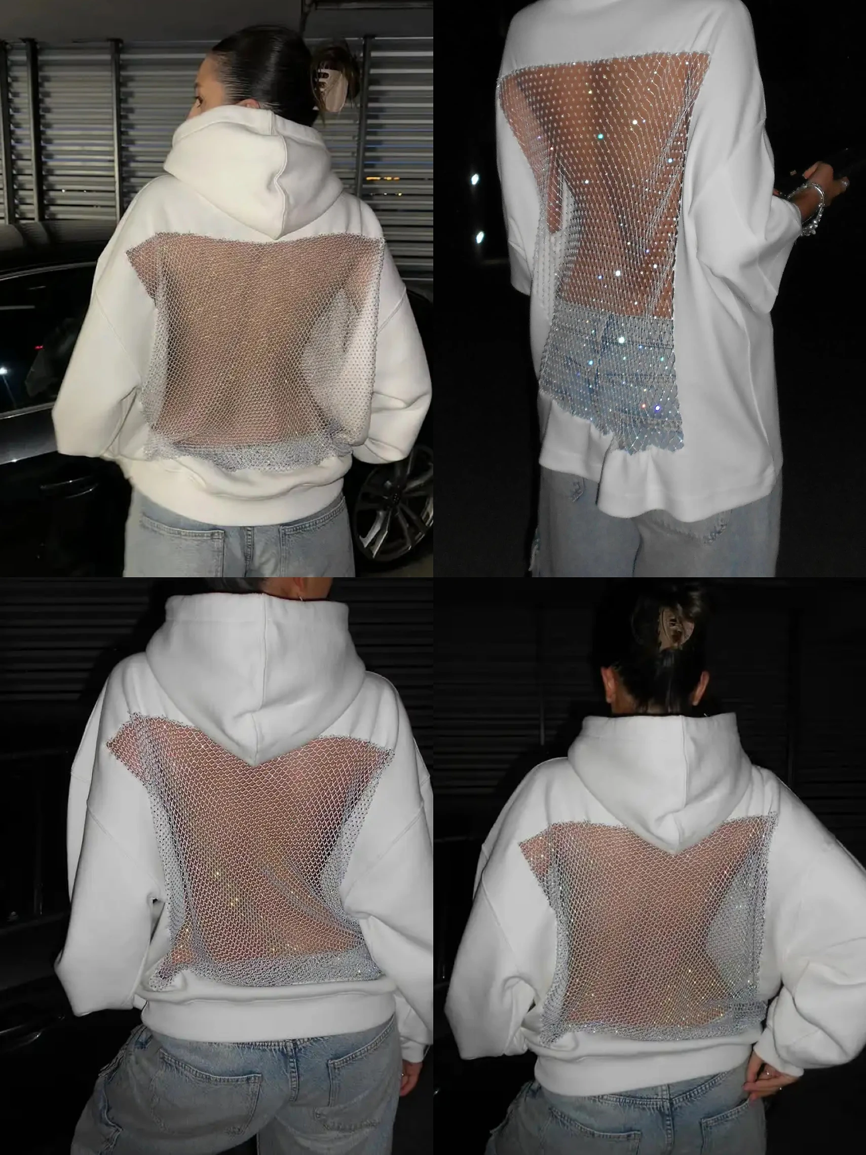 Y2K Fashion Brand Womens Clothes Gothic Sexy Hollow Mesh Hoodie Retro Translucent Pullover Sweatshirt Casual Long Sleeves Jacket