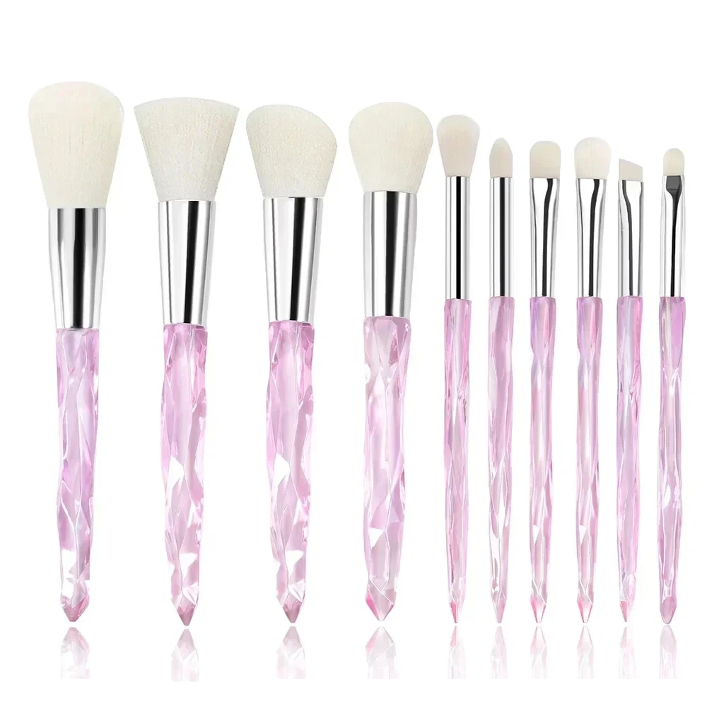 Make-up-Pinsel-Set, 10 Stück, Kristall, transparenter Griff, Kabuki-Puder, Foundation-Pinsel, Concealer, Lidschatten, Eyeliner, Augenbrauenpinsel