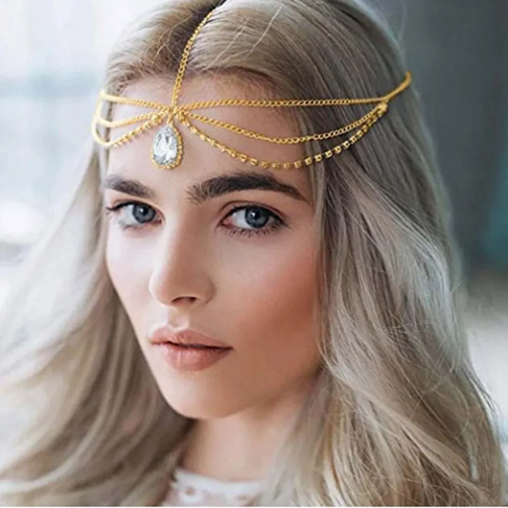 Stonefans Water Drop Forehead Chain Women Indian Wedding Jewelry Designer Rhinestone Headband Hair Accessories Bride Trends 2023