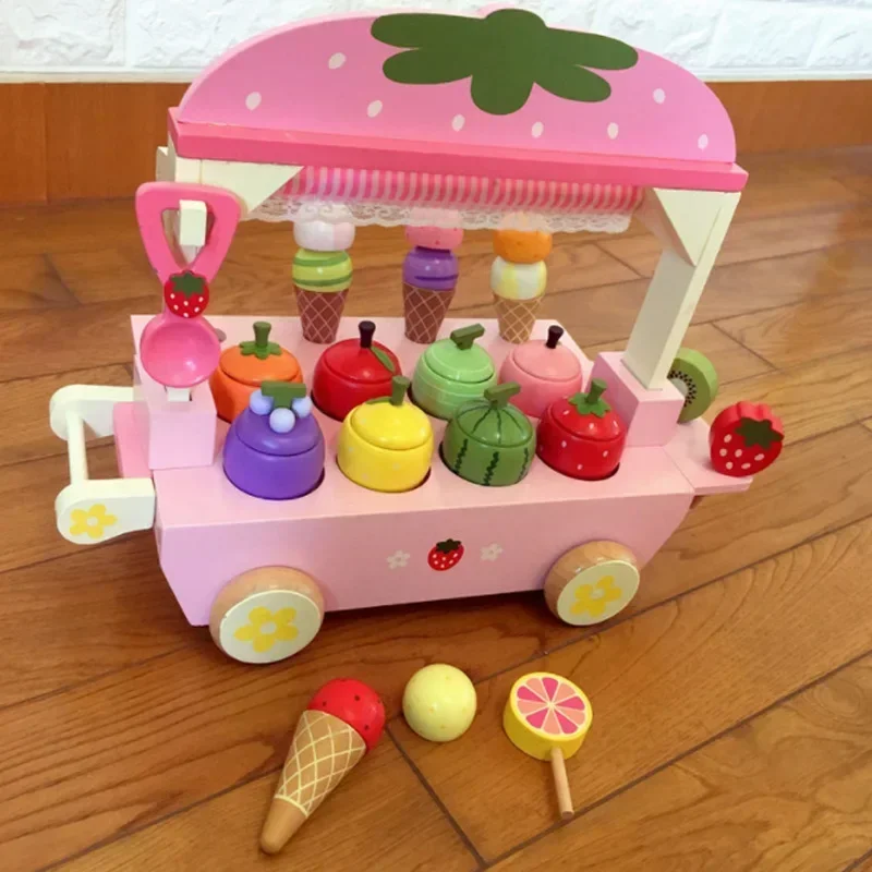 [Funny] Wooden Toy Pretend Play Toy Simulation Magnetic Ice Cream Colourful Kitchen Food Baby Infant Toy Birthday Gift