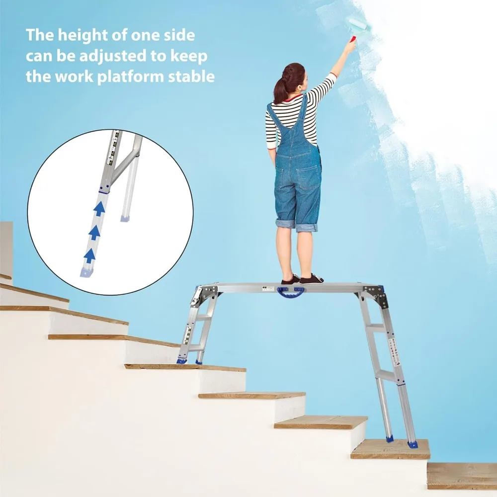 LEADALLWAY Adjustable Work Platform (47x20) Ultra-Wide Portable Folding Aluminum Work Platform 330 Lbs Capacity 50 Gear Adjustab