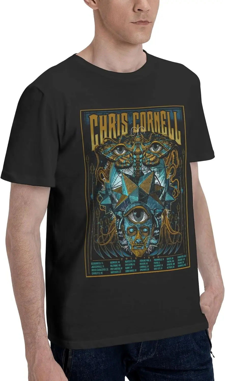 Chris Music Cornell Men'S Cotton T-Shirt Classic Graphic Short Sleeve Top Moisture Wicking Tees Black