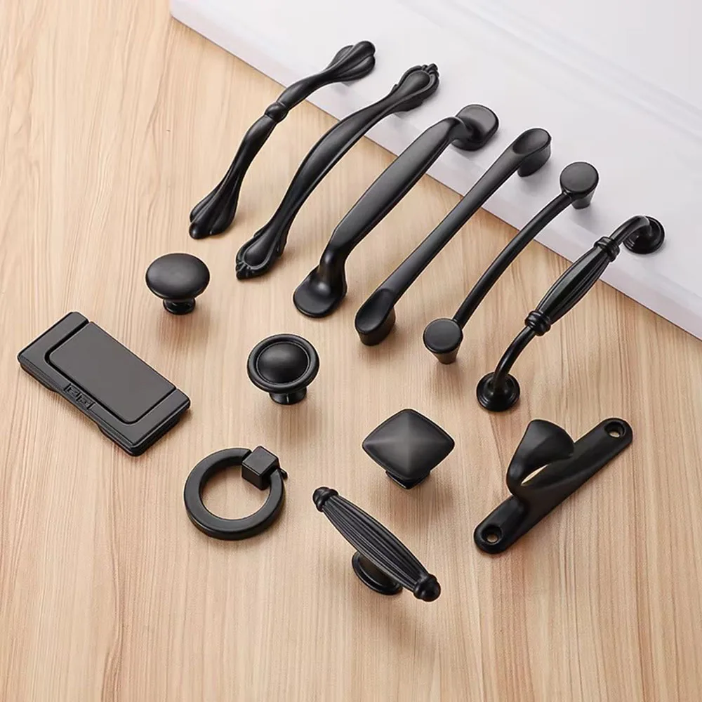Modern American Style Black Kitchen Cabinet Door Handles Aluminium Alloy Fashion Furniture Cupboard Pull Handle Drawer Knobs
