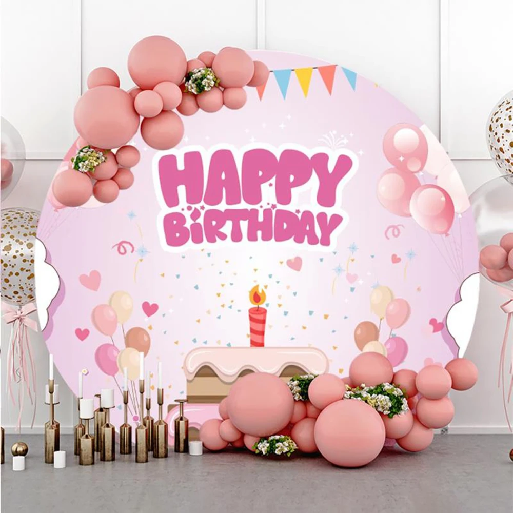 Happy Birthday Round Backdrop Cover Cake Candle Baby Kids Birthday Party Custom Circle Photography Background Decor Photostudio