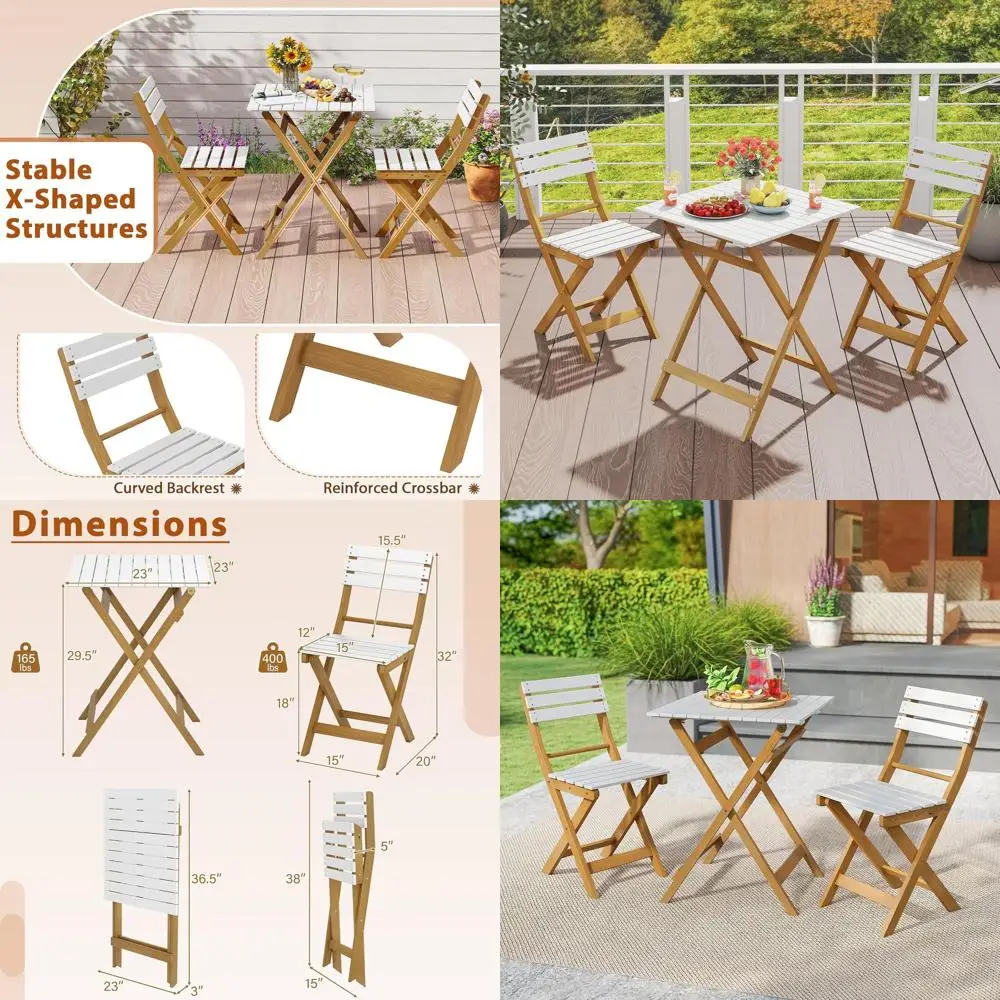 

Складной комплект для улицы из 3 предметов: стулья из акации и квадратный стол для патио, веранды, сада и зоны у бассейна