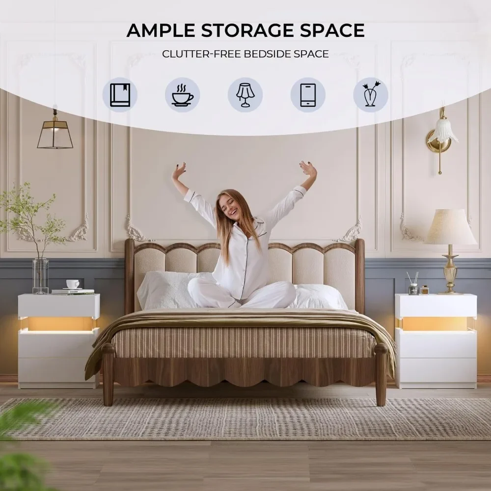 Comodino a LED con cassetti, set di 2 comodini per camera da letto