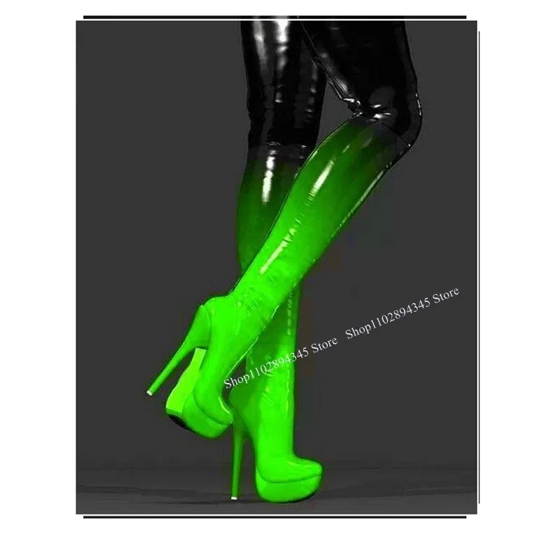 Mixed Color Patent Leather Boots Thin High Heel Cover Heel Zipper Fashion Sexy Novel Style Summer Woman Shoes Zapatillas Mujer