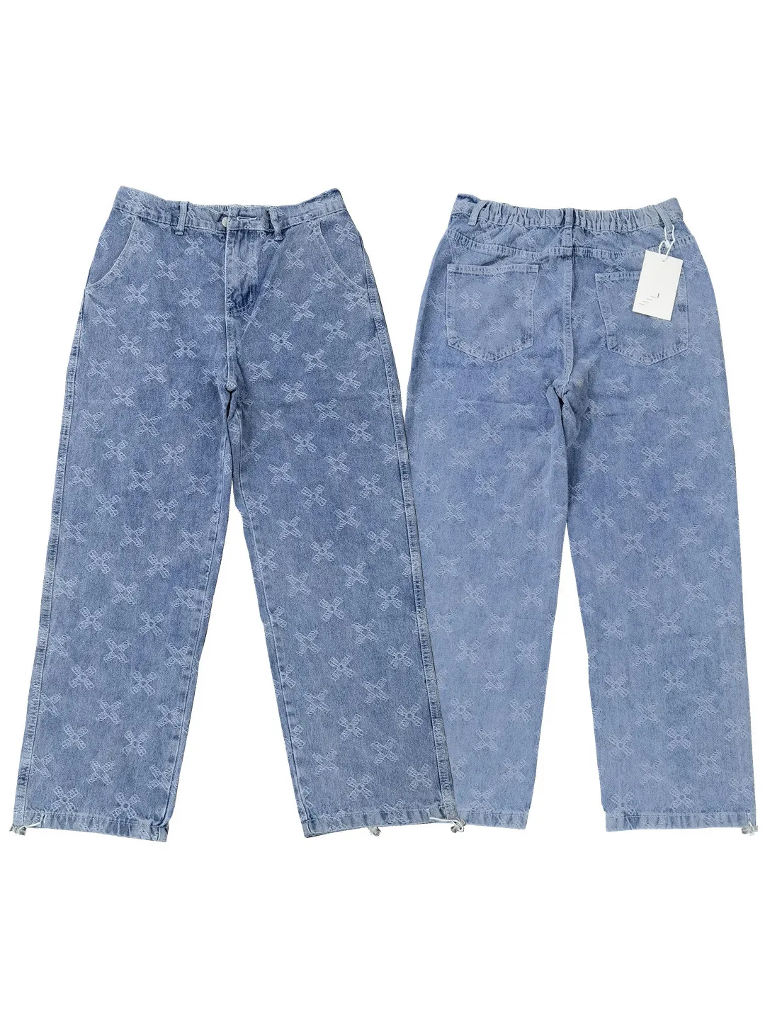 

Ретро джинсы с цветочной вышивкой, эластичным поясом, свободным прямым кроем, из переработанного волокна, мягкая ткань, повседневные, свободного кроя