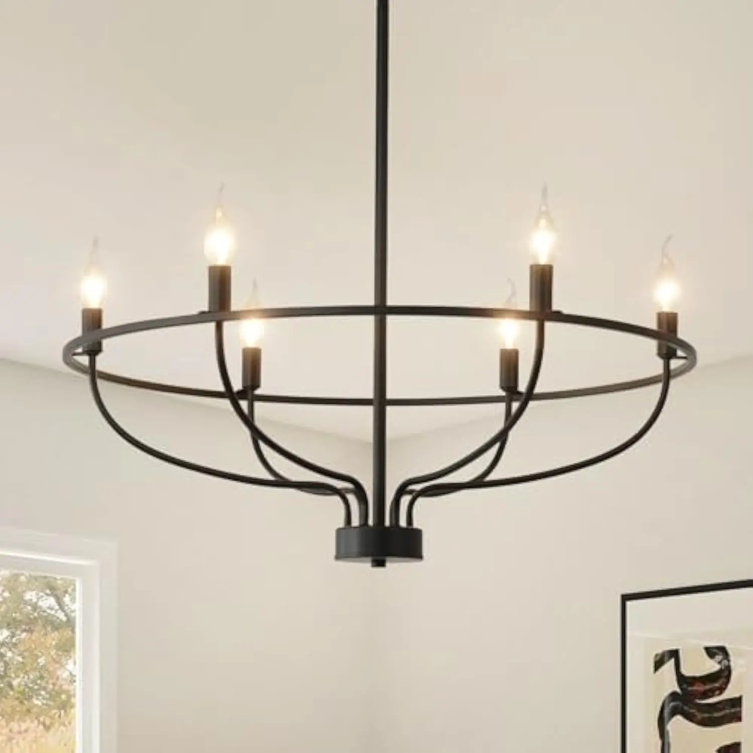 

Black Chandelier Light Fixture, 6-Light Modern Farmhouse Chandelier for Dining Room, Candle Industrial Round Chandeliers Hangin
