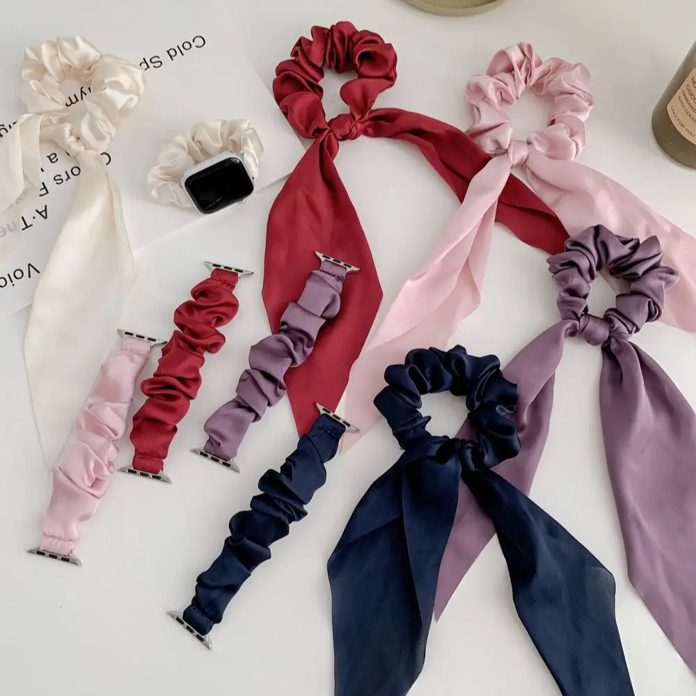 سوار ساعة العلامة التجارية الجديدة حزام ساعة اليد لساعة أبل المرأة حزام الأمعاء الغليظة الصغيرة مع ربطة شعر ل iwatch 1/2/3/4/5/6/7