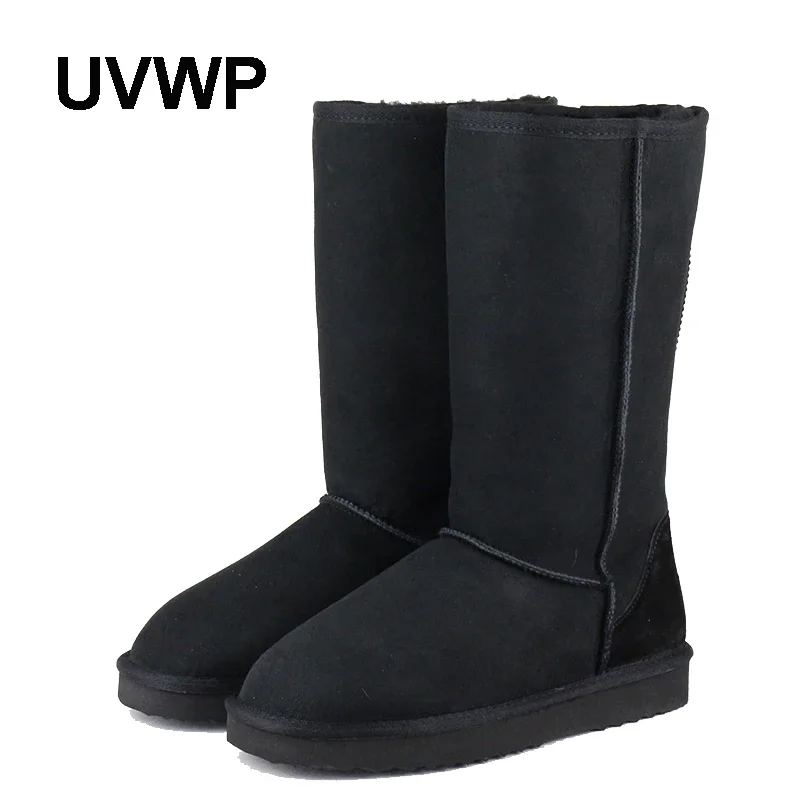 Top Quality 100% Natural Fur High Boots Genuine Leather Snow Boots for Women Shoes Warm Sheepskin Wool Long Winter Boots